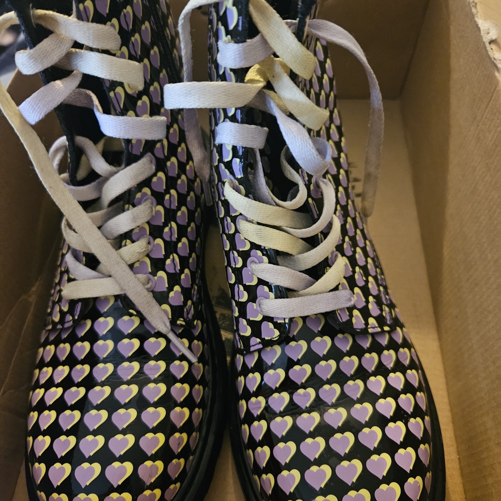 Dr. Martens Black Boots with Purple and Yellow Hearts
